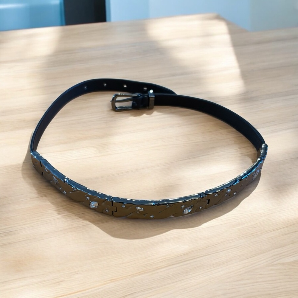 Alexis Bittar crystal choker gunmetal with black leather